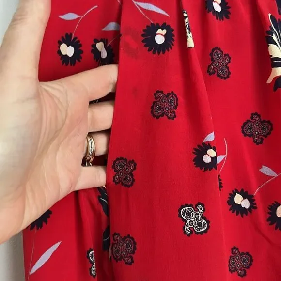 Zadig & Voltaire Joslin Daisy Red Silk Floral Skirt Size 40EU/8US Lace Trim Boho - Picture 6 of 13